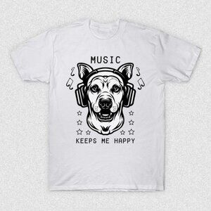 Music Keeps Me Happy Shirt, Dog Wear Headphones Graphics Shirt